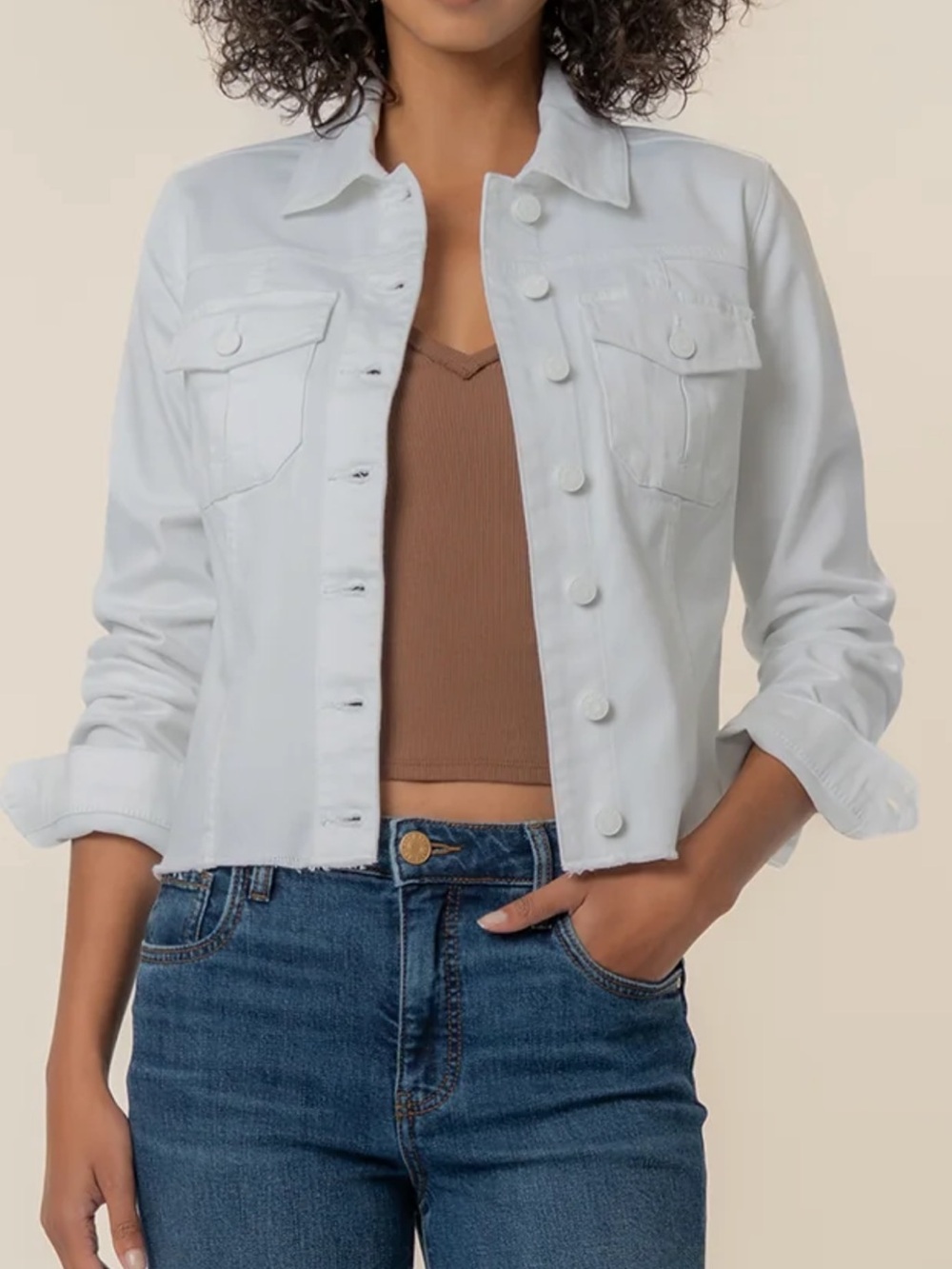 Kut from the Kloth White Cropped Denim Jacket